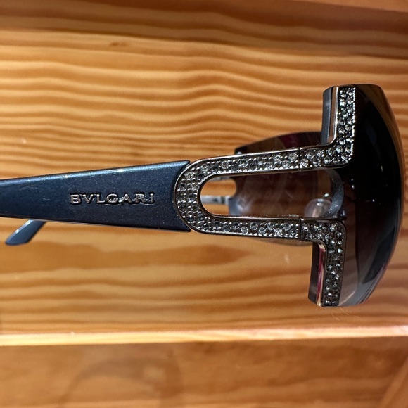 COPY - Bvlgari Shield Sunglasses-Brown & Dark Gray/Black with Swarovski Crystals - Picture 3 of 9